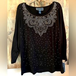 NWT Karen Scott Studded Black Shirt L